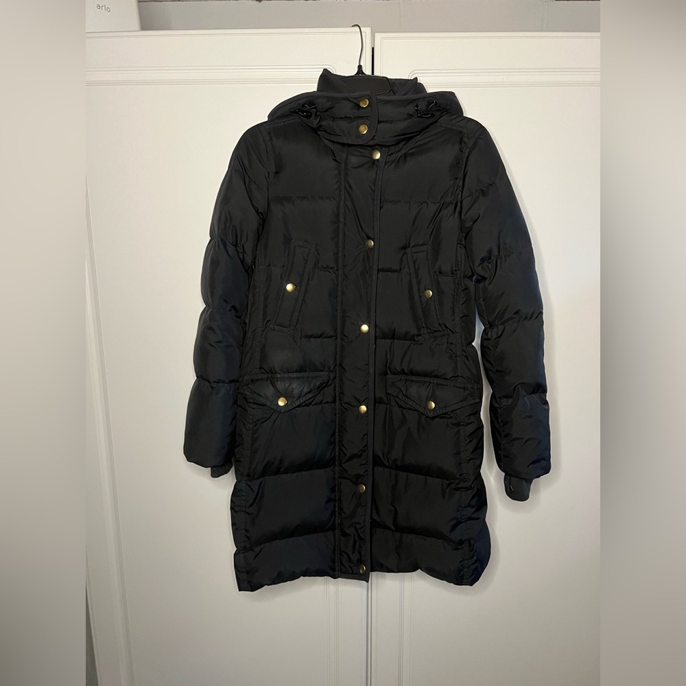 J.Crew Black Down Puffer Coat Petite Small